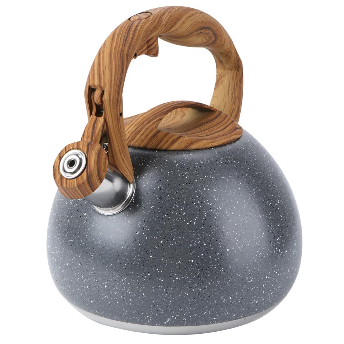 Bollitore Fischiante Vintage in Acciaio Inox Manico Effetto Legno 2, 8l | Fondo Piatto, Lavorazione Artigianale, Flusso D'acqua Potente, Confezione Esterna per 3l