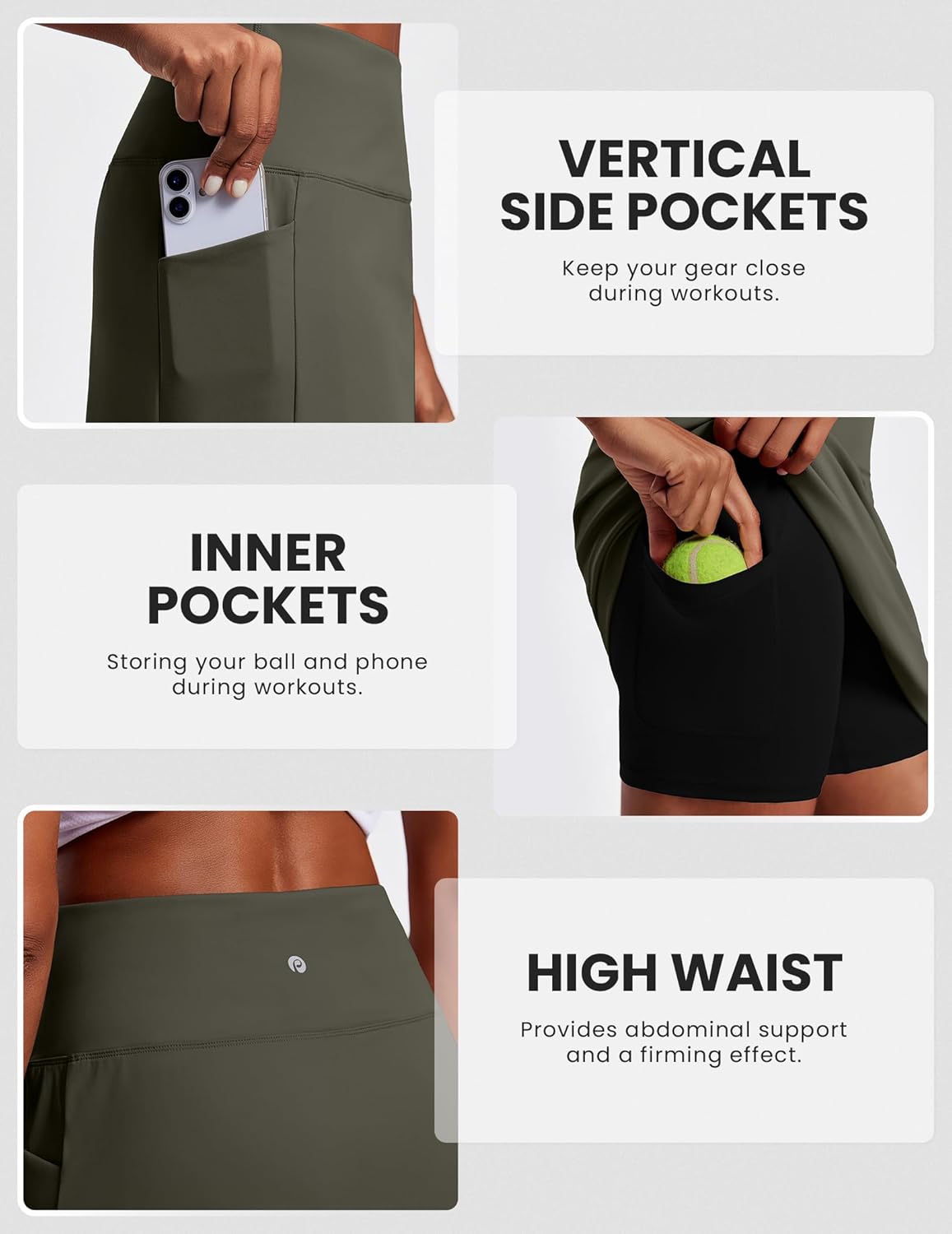 PINSPARK 19" Knee Length Skorts for Woman UPF 50+ Golf Skirts High Waisted Athletic Tennis Pickleball Skort with 4 Pockets - Image 4