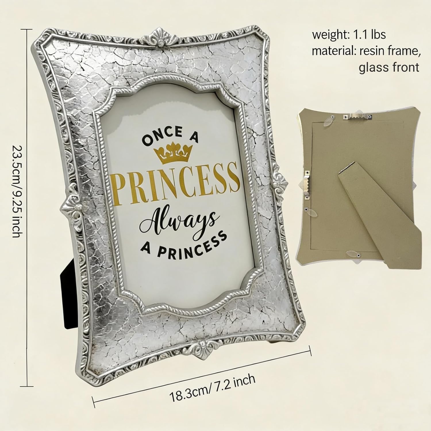 5x7 Vintage Silver Picture Frame Elegant Antique Resin Photo Frame with Glass Front, 5 by 7 Ornate Frames Tabletop and Wall Mount Vertical or Horizontal Display (Silver)