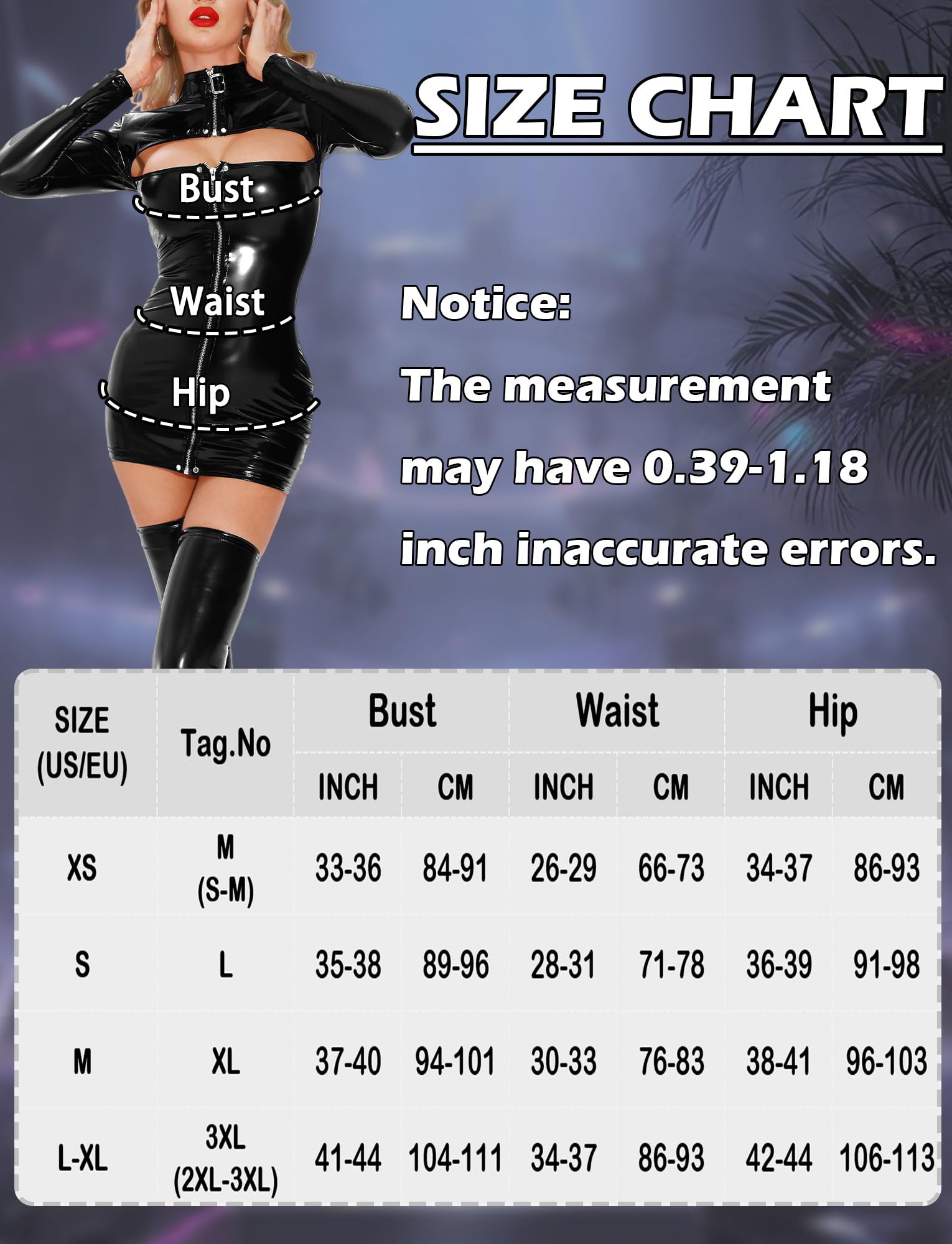 Maeau - Vestido de charol para mujer, aspecto mojado, bodycon manga larga, minivestido con cremallera, ropa de fiesta, XS-L