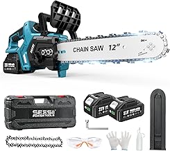 SEESII 12 Inch Rechargeable Chainsaw, Cutting Diameter 13.8 inches (350 mm), Brushless Motor, 2 Large Capacity Batteries, Automatic Refueling, Tool-less Chain, Remaining Level Display, Portable, Handy