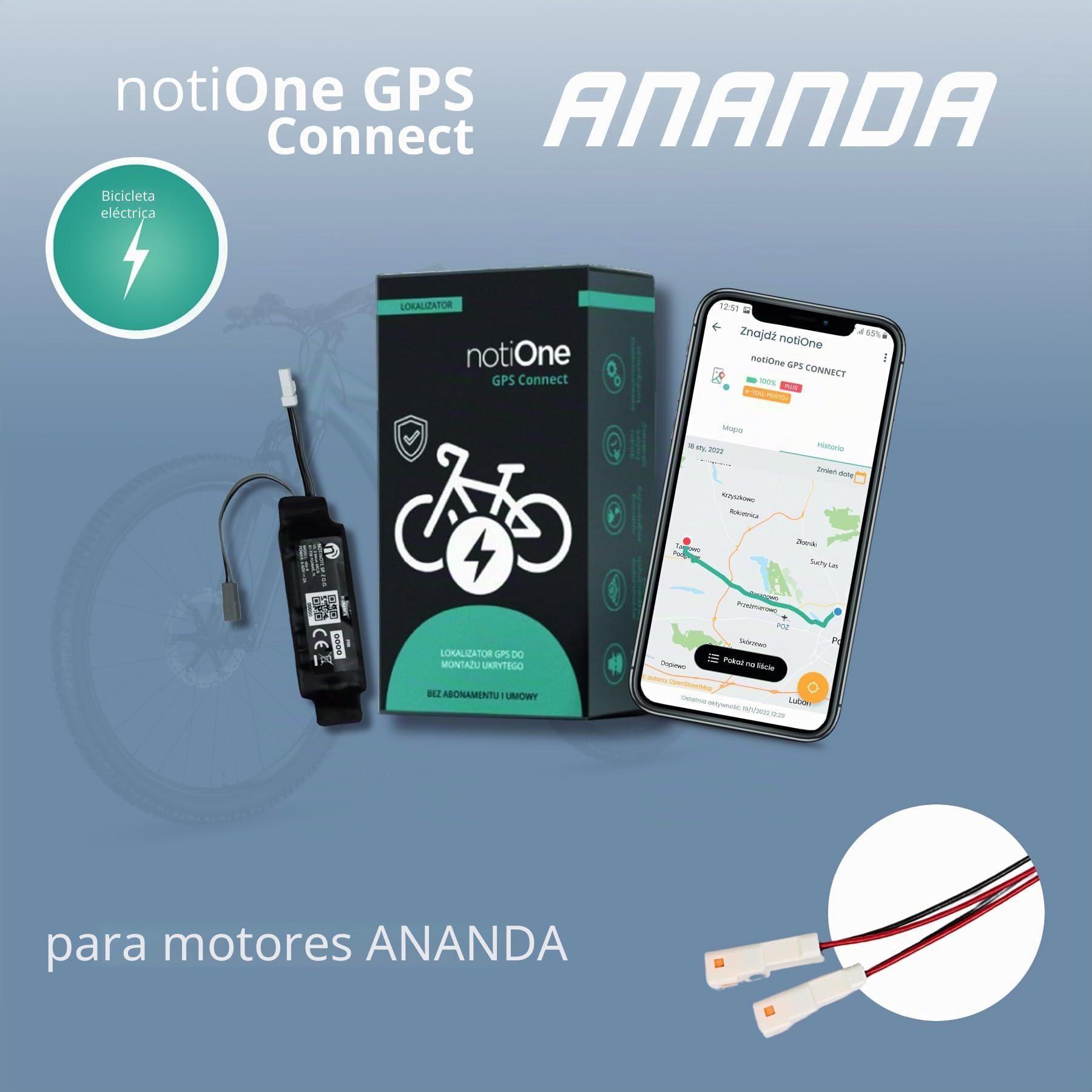 Localizador GPS para Bicicleta con Ananda Motores | Tracker GPS Bici Sin Suscripción | Posición en Tiempo Real, Geovalla, Alarma Antirrobo | Roaming Europeo
