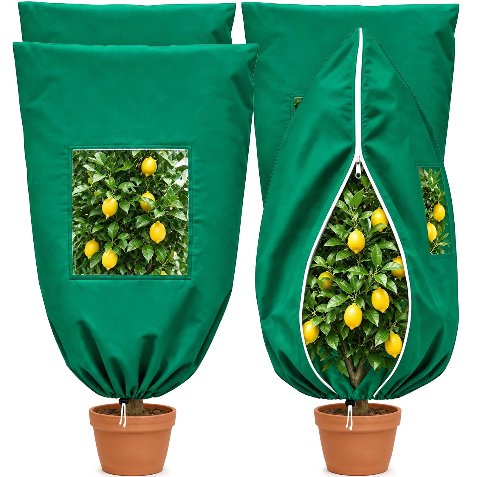KINGLAKE 4 Pack Garden Plant Fleece Frost Protection Bags with Clear Window