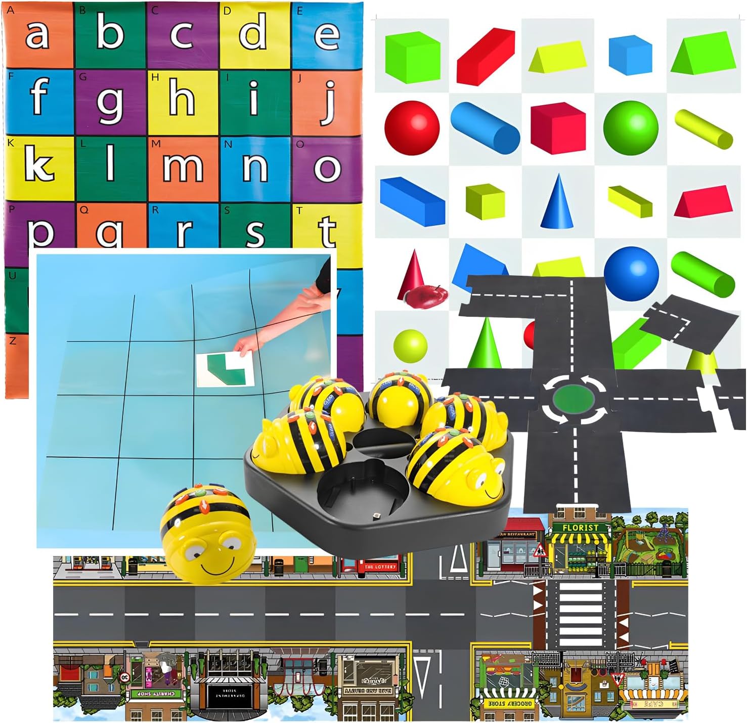 Basic Programming: 6 Bee-Bots See & Say with 4 Floor Mats, Modular Road Set and Free Docking Station with USB Cable