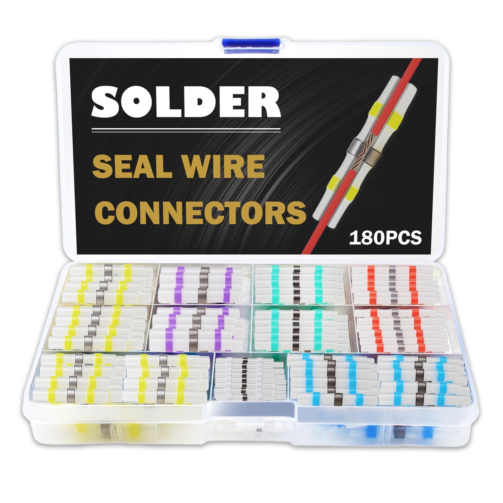 180PCS Solder Seal Wire Connectors Heat Shrink Butt Connectors Waterproof Marine & Automotive Wire Splice Connectors for Trailer Electrical Connectors & Cable Connectors