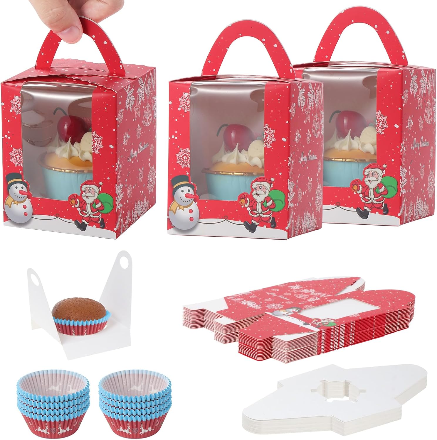 TsunNee 50PCS Christmas Cupcake Box Cupcake Carrier Cake Box with