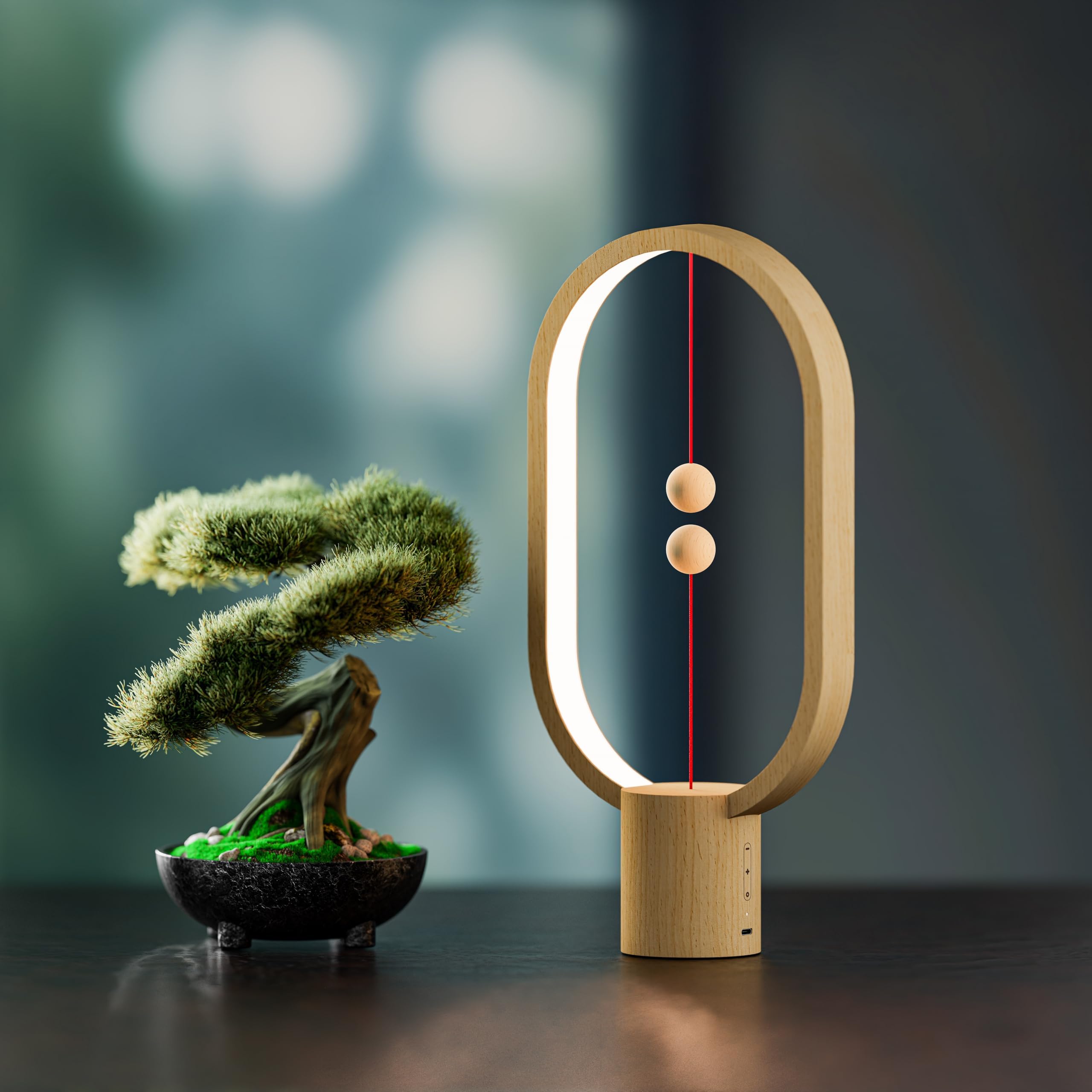 Table Lamp for Bedroom - Balance Lamp,Bedside Lamp with Touch Dimmer,Nightstand Lamp,3 Level Brightness Rechargered Night Light for Home,Office,College Dorm (Wood Color)