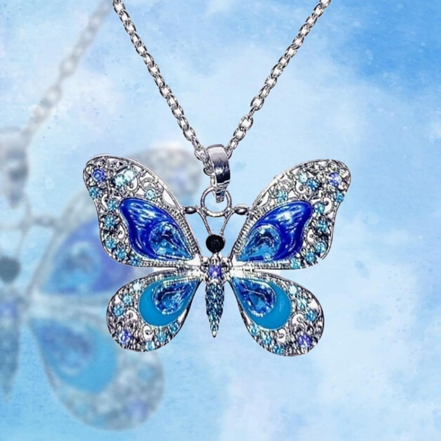 Heart Pendant Necklace for Women (Blue Butterfly Pendant) - Image 8