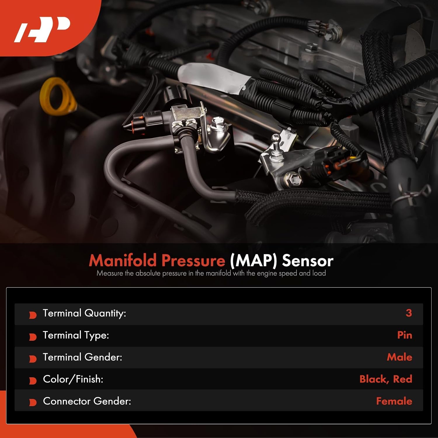 A-Premium Manifold Pressure MAP Sensor [3 Pins] Compatible with Chevrolet Silverado 2500 HD Classic/3500 HD, Express 2500/3500/4500 & GMC Sierra 3500 Classic/HD, Savana 2500/3500/4500