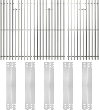 SafBbcue Grates & Heat Plates Kit for Spire Premium 5 Burner 740-0788P | 3 Cooking Grates + 5 Heat Plates, Grate 18 7/8"x9 7/8" Each, Heat Plate 16 1/8"x3 1/4", Fits Spire Premium 740-0788P