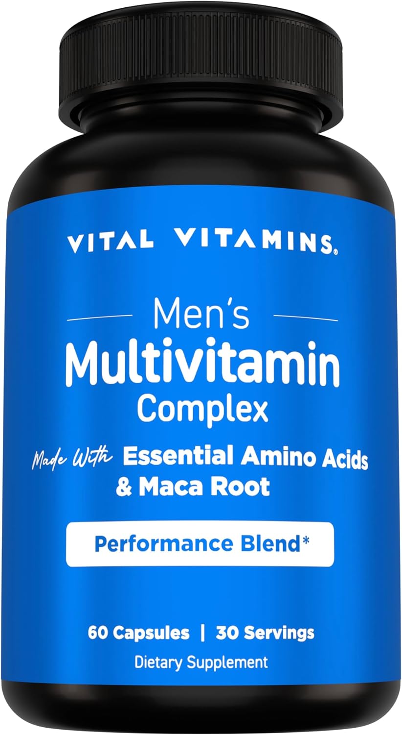 Vital Vitamins Men's Multivitamin Complex - Made with Essential Amino Acids & Maca Root - with Vitamin A, C, E, B6, B12, D3 & Male Performance Blend - Daily Men's Multivitamin - 60 Capsules