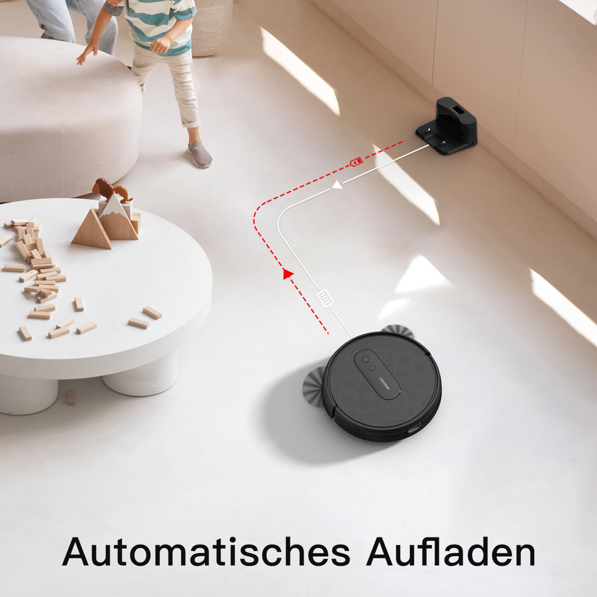 AIRROBO Robotstofzuiger, P20 robotstofzuiger, stil, dun, met 2800 Pa sterke zuigkracht, bediening met app, 120 minuten batterijduur, capaciteit 600 ml, ideaal voor tapijten op harde vloeren