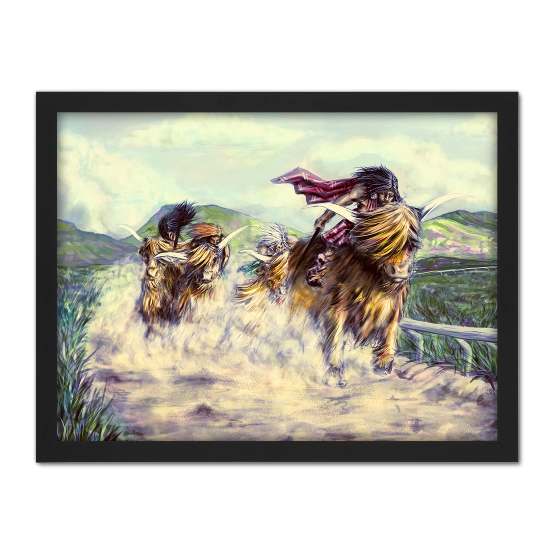 Wee Blue Coo Scottish Highland Cow Race Artwork Framed Wall Art Print 18X24 Inch