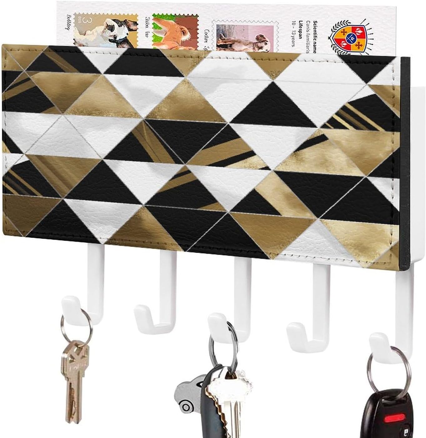 Fashion Modern Black White Gold Triangles Key Holder for Wall 2 Installation Ways Keys Hanger Mail Organizer for Wallet House Accessories 5 Rustic Key Hooks and Floating Shelf for Home Decor