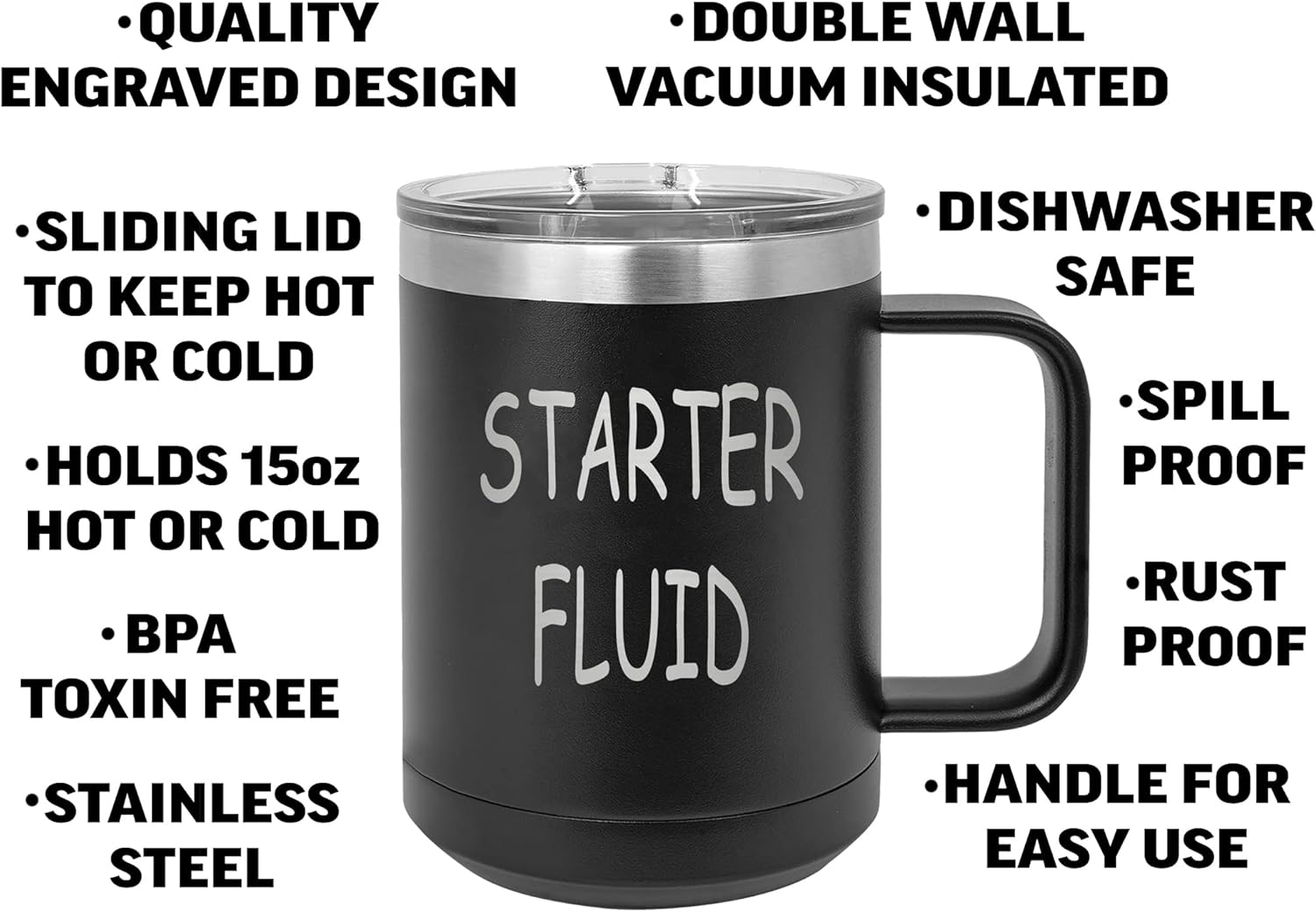 Rogue River Tactical Funny Starter Fluid Mechanic Heavy Duty Stainless Steel Black Coffee Mug Tumbler With Lid Novelty Cup Great Gift Idea For Dad Men Hunter - Image 2