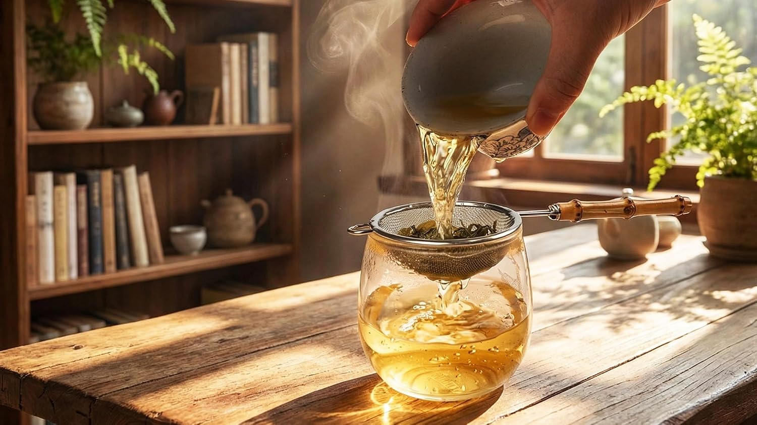2PCS Loose Leaf Tea Strainer with Bamboo Handle Fine Mesh Stainless Steel Tea Infuser for Loose Tea Tea Filter Reusable Tea Steeper for Coffee Cocktails Juice Matcha Sifter