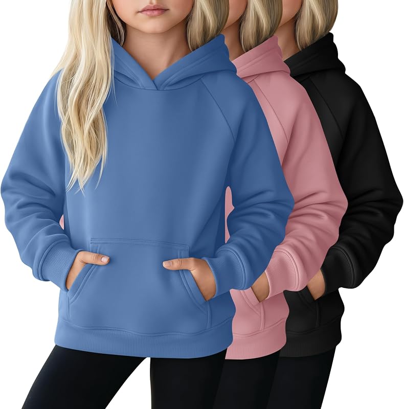 3 Pack Girls Hoodies Lightweight Sweatshirts