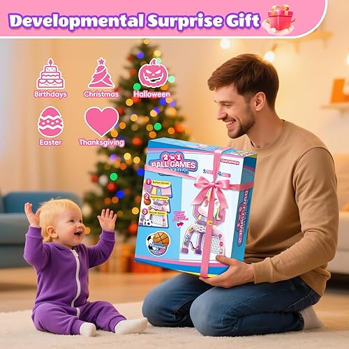 Miniatura 8 de Aro de baloncesto y portería de fútbol para niños pequeños, juguete para bebés para niñas de 1, 2 y 3 años, juguetes de centro de actividades para