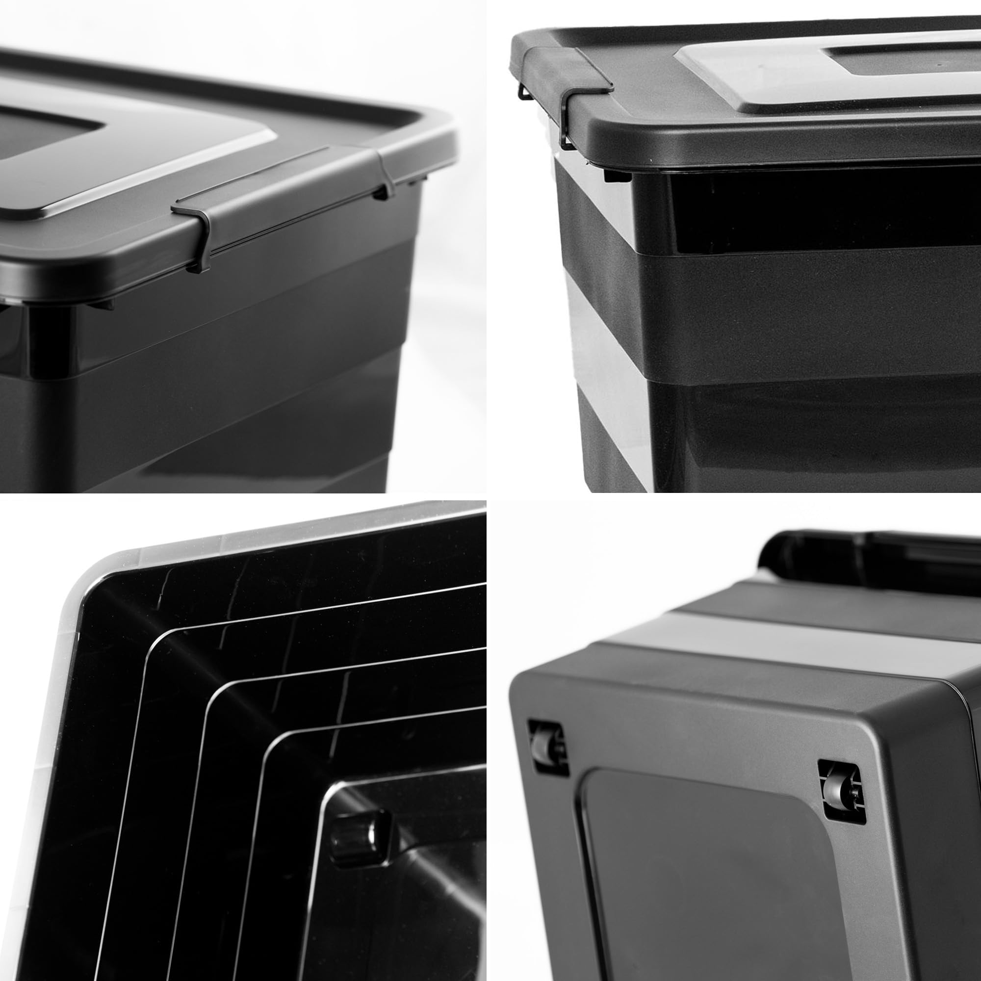 3x Aufbewahrungsbox Mit Deckel Mit Rollen 3er-Set 28L, 40L, 55L Organizer Kunststoff Behälter Container Mit Rädern Kleiderboxen Box Plastik Schwarz