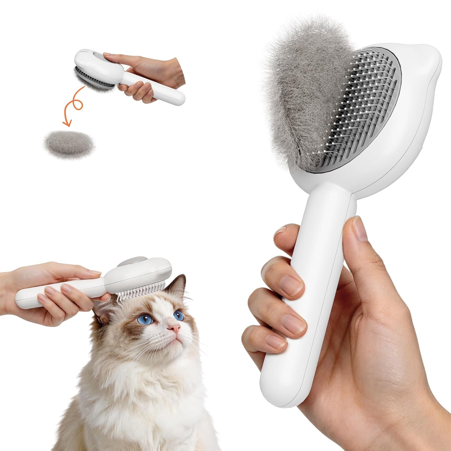 Amazon.com: PUKACO Cat Brush for Shedding, Self Cleaning Pet Hair Brush with Release Button, Cat & Dog Grooming Brush for Long or Short Haired Pets, Removes Loose Fur (White) : Pet Supplies