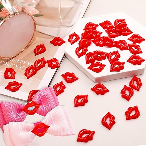 Miniatura 3 de 100 cuentas de labios rojos de resina, parte trasera plana, accesorios de labios sexy, dijes de beso, manualidades para hacer joyas, manualidades,