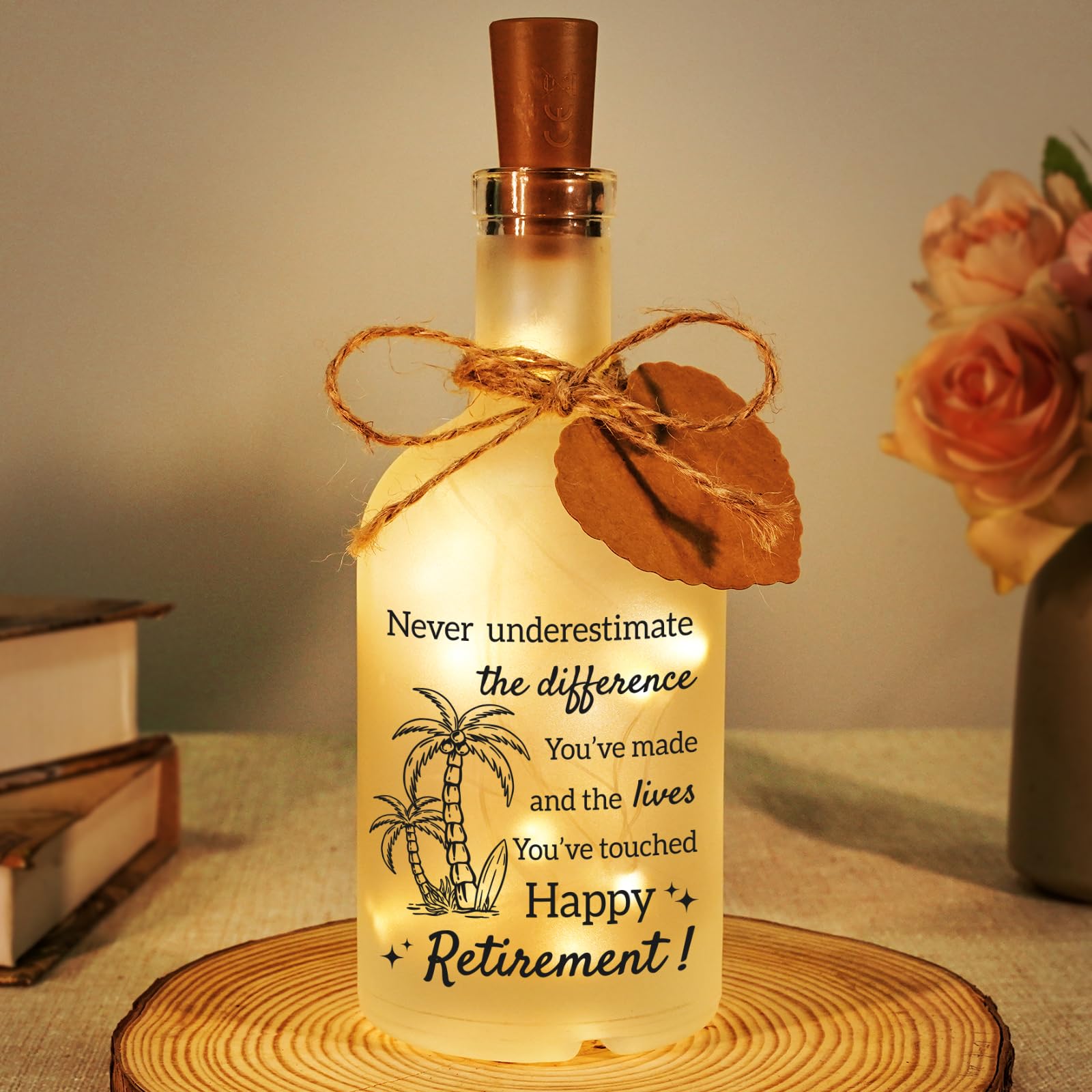 Sayregifty Retirement Gifts for Women, Retirement Gifts, Retiring Present for Mum Grandmother Friends Teacher Thanksgiving Christmas, Happy Retirements Party Decorations, Bottle Night Light