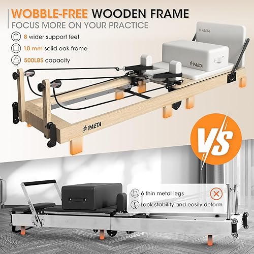 Miniatura 3 de PAETA - Máquina reformadora de pilates plegable de madera de 92 pulgadas con resortes, máquinas de pilates para uso doméstico y estudio, equipo de
