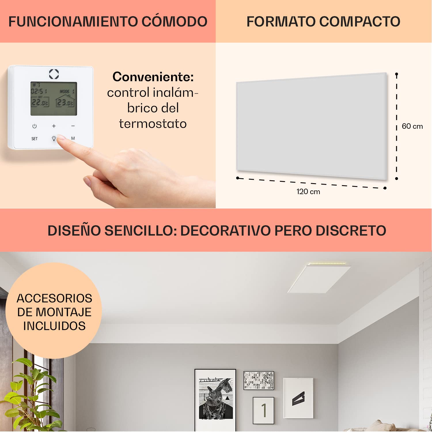 Klarstein Radiador Electrico Bajo Consumo con Panel de Infrarrojos, 700W para Casa, Estufa Portátil Mando a Distancia, Detección Ventanas Abiertas, Calefactor Baño con Termostato Techo y Pared, IP44
