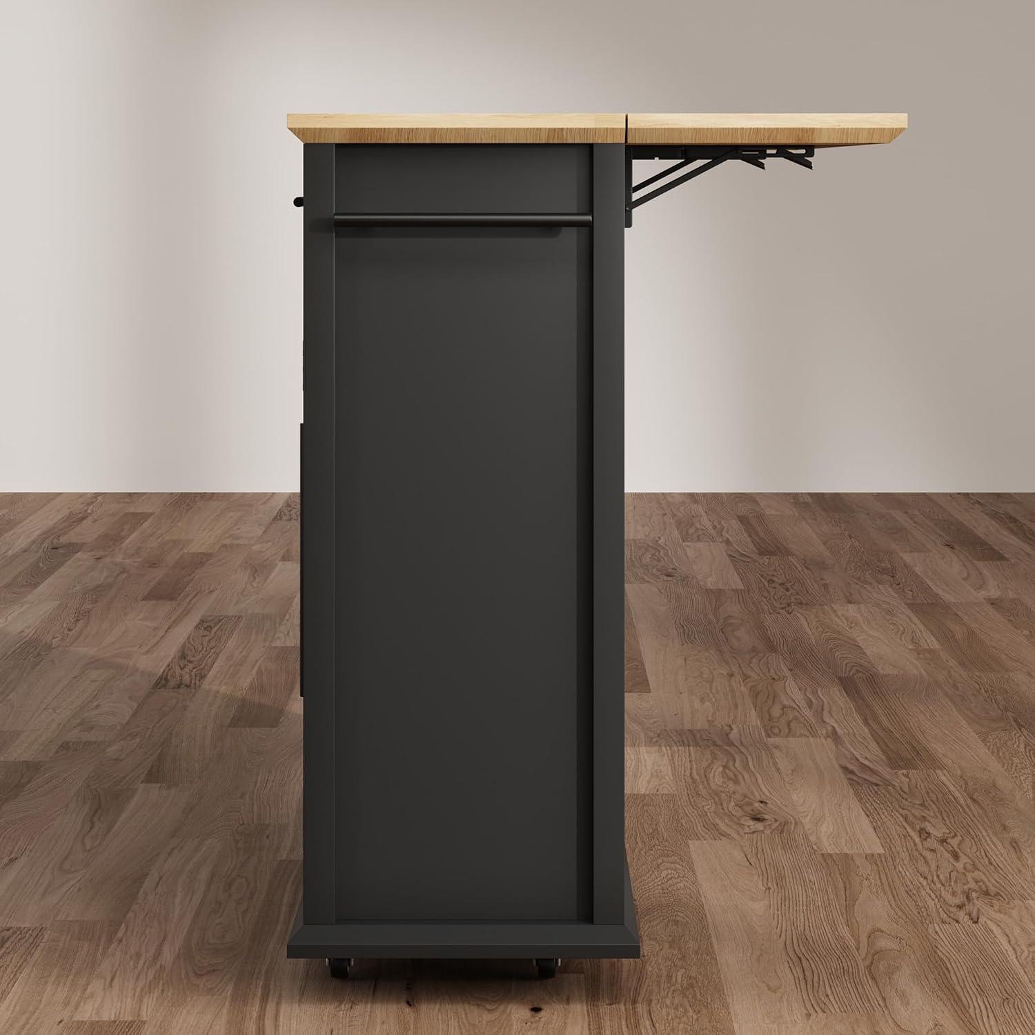 Mobile Storage Island, 2-Tier Rolling Kitchen Cart with Storage Shelf & Towel Rack, Kitchen Coffee Bar Station with Drop Leaf for Small Spaces, Kitchen, Black