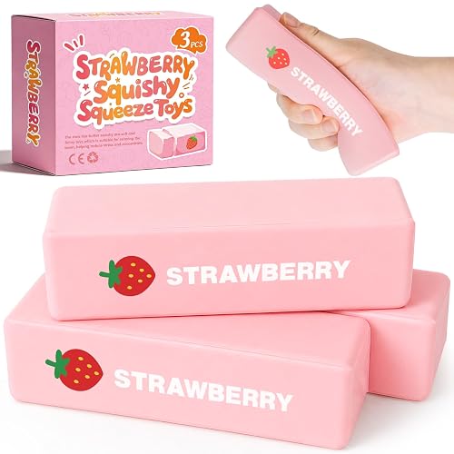 3 Packs Butter Squishy Slow Rising Squeeze Toys, Sensory Fidget Stress Relief Squishies,Soft Realistic Fidget Toys Anxiety Relief Party Favor Butter for Kids＆Adult(Pink)