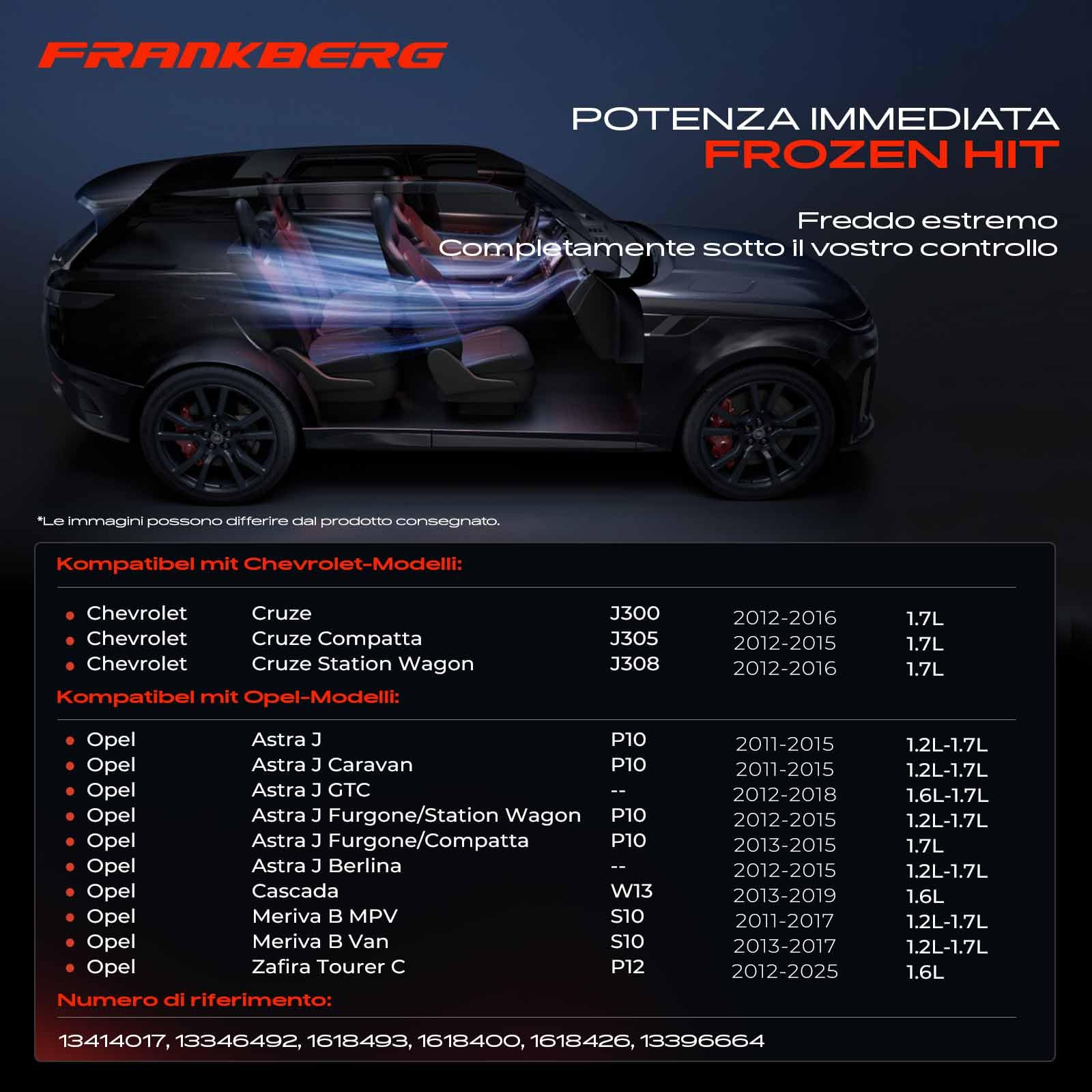 Frankberg Compressore dell'aria condizionata con frizione Compatibile con Astra J P10 Meriva B S10 Cascada W13 Zafira Tourer C P12 Cruze J300 J305 J308 13414017, compreso l'olio preconfezionato