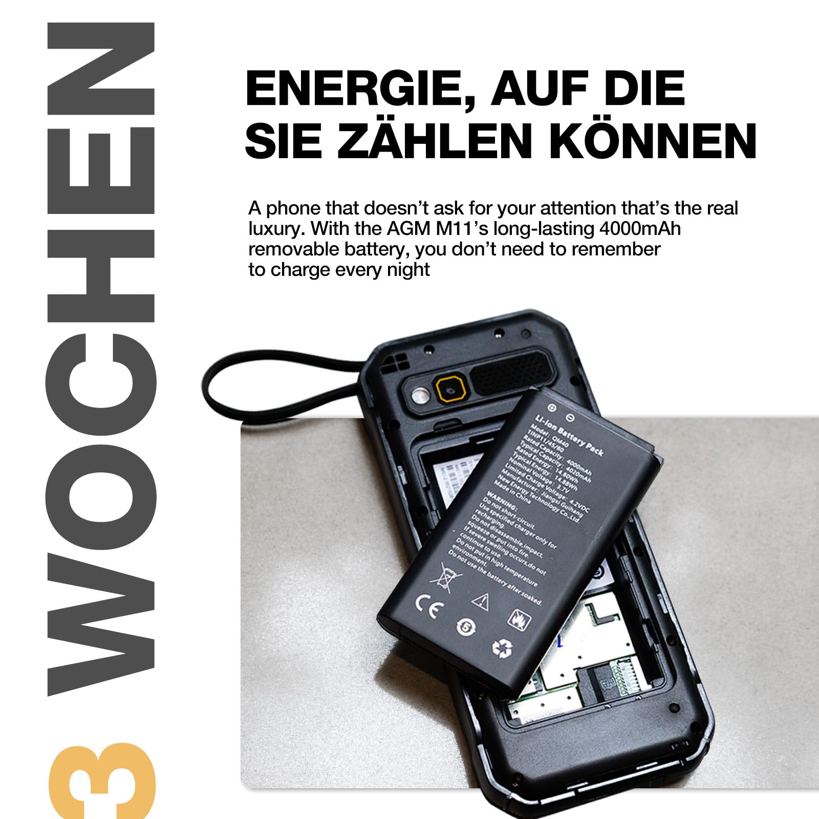 AGM M11 Outdoor Tastenhandy 4G & Rugged Powerbank, Seniorenhandy Ohne Vertrag, 4000mAh (Reverse Charging), WLAN Hotspot, IP68/IP69K Wasserdicht, Große Tasten, 2,8 Zoll Display, Dual SIM, Schwarz