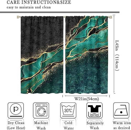 Miniatura 2 de Cortinas de mármol verde con fondo abstracto de mármol con patrón de arte de mármol, cortinas estampadas para dormitorio, sala de estar, cortinas