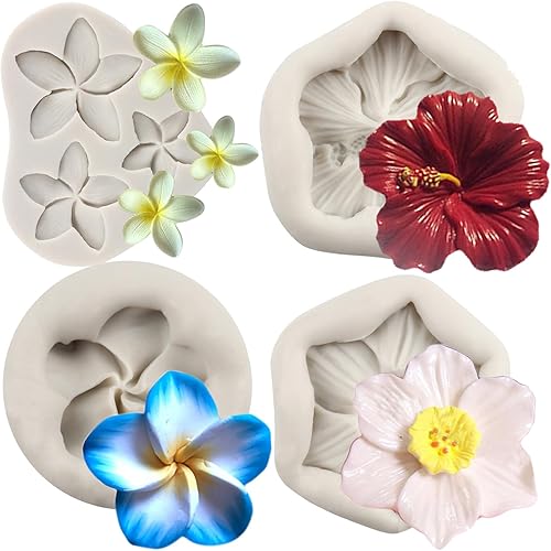 Frangipani - Molde de silicona floral de plumeria, moldes de fondant de flores de hibisco para decoración de pasteles, decoración de cupcakes,