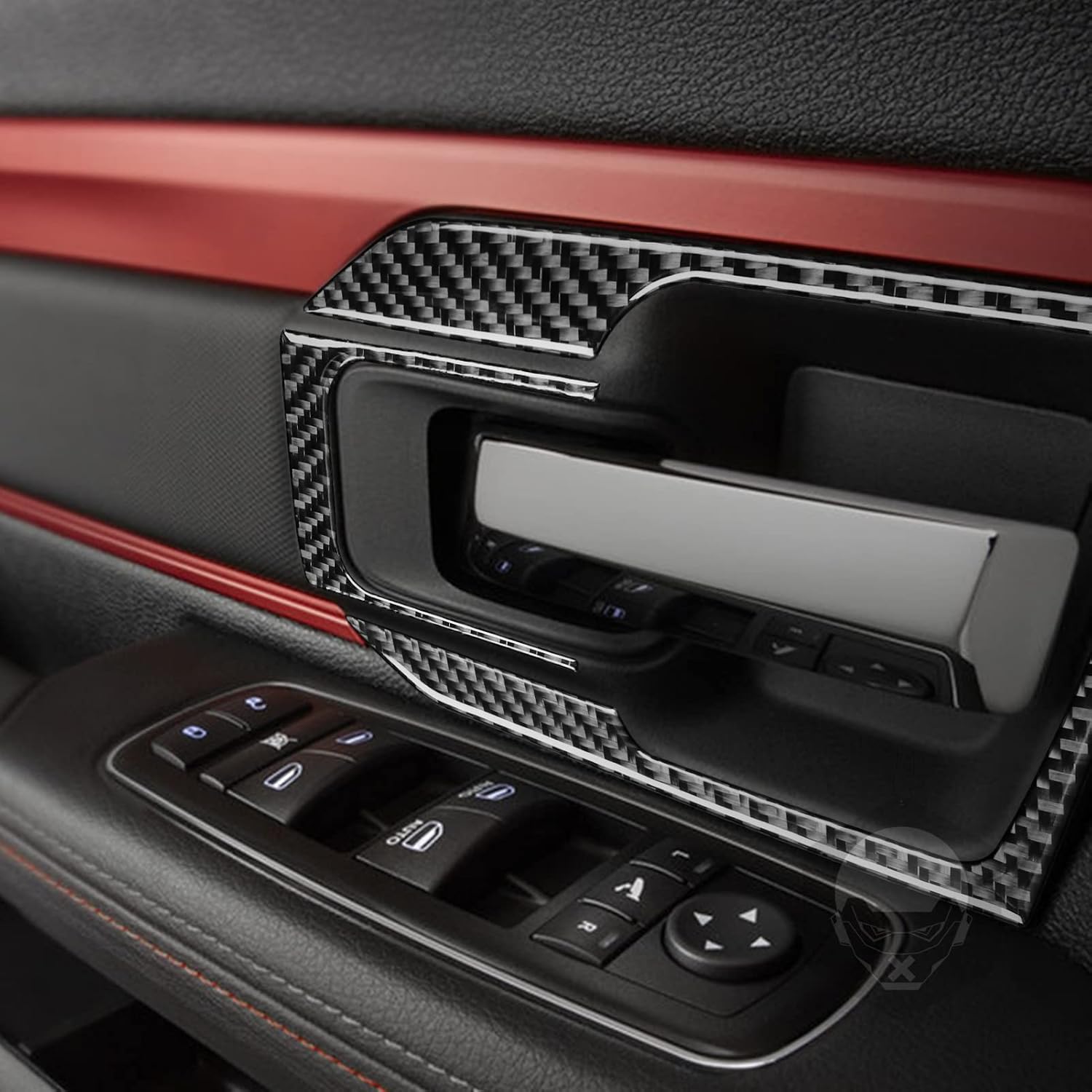 Real Carbon Fiber Car Door Handle Panel Frame Trim Sticker Compatible with Ram 1500 2500 3500 2013 2014 2015 2016 2017 2018 Auto Interior Accessories Black 8pcs(No Fits for Tradesman Express)