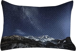 Ambesonne Space Quilted Pillowcover, Himalaya Mountain Tops at Starry Night Time with Stars Earth Cosmos in Northern Lands, Standard Queen Size Accent Pillow Cover for Bedroom, 30" x 20", Blue Grey