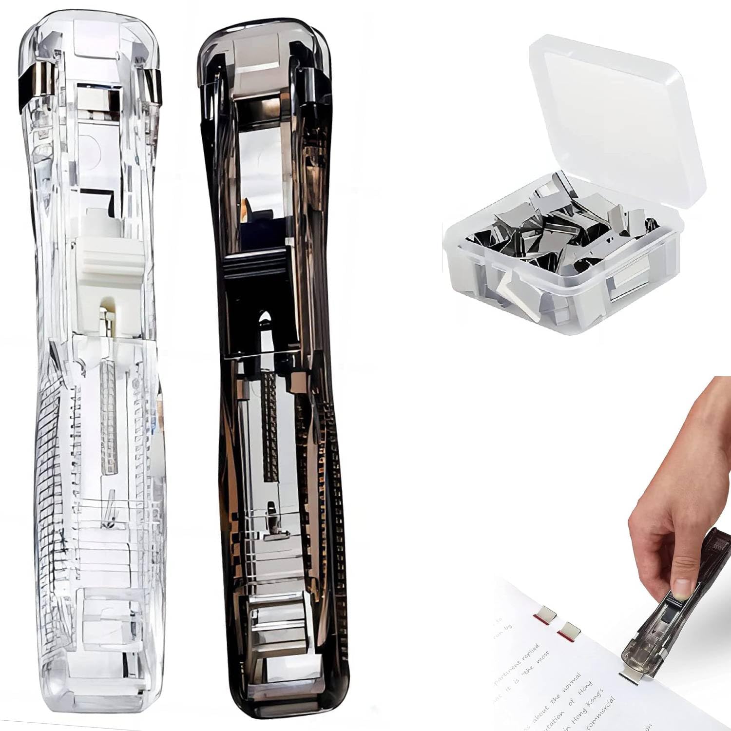 Portable Handheld Paper Clam Clip Dispenser with 50 Refill Clips, Reusable Document Binder Clips Paper Clamps, Paper Clipper for Home Office and School Stationery Supplies Multicolor