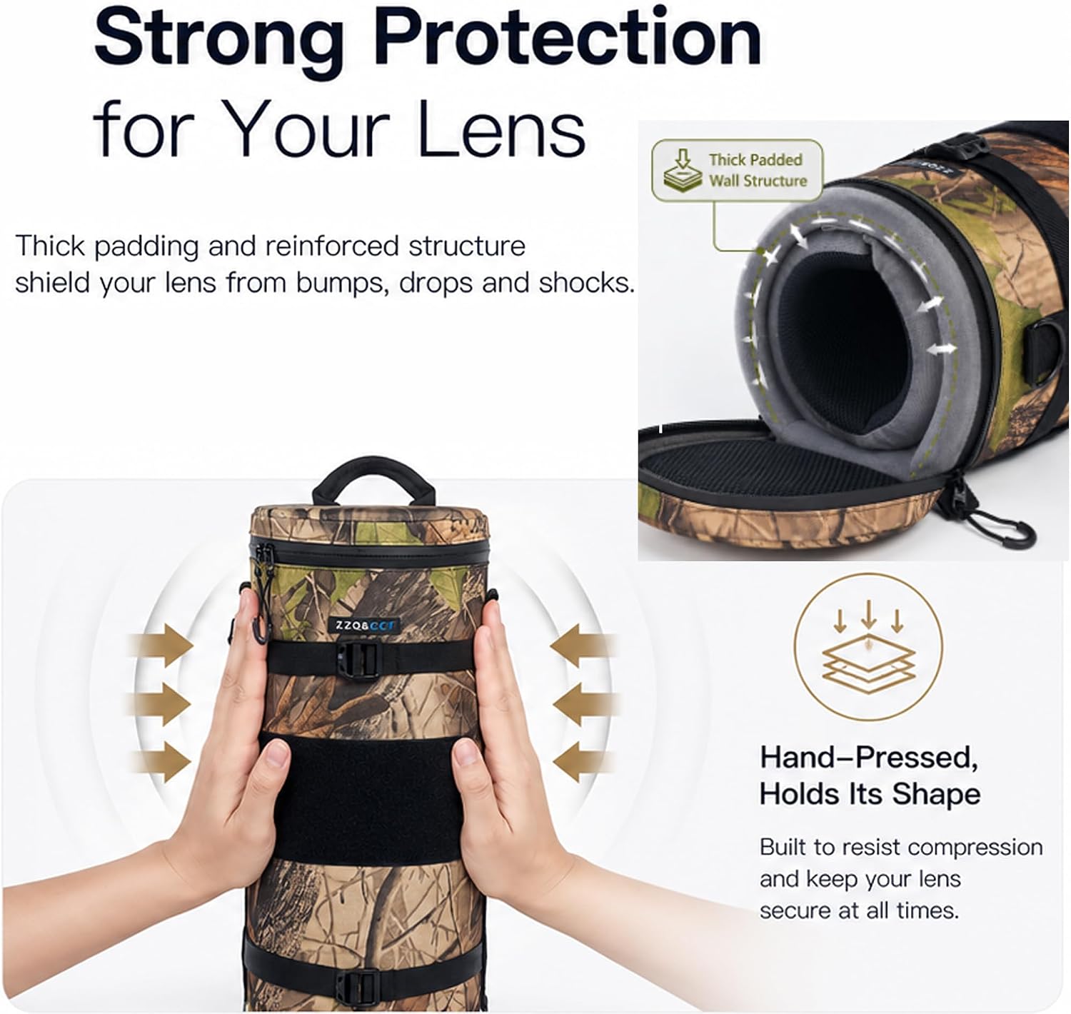 ZZQ&CCF Camera Lens Backpack for Sony FE 400-800mm f/6.3-8 G OSS Super-Telephoto Zoom Lens, Camo One Lens One Camera Bag, Water-Resistant Lens Case for Outdoor Photography # Update Jungle Leaf