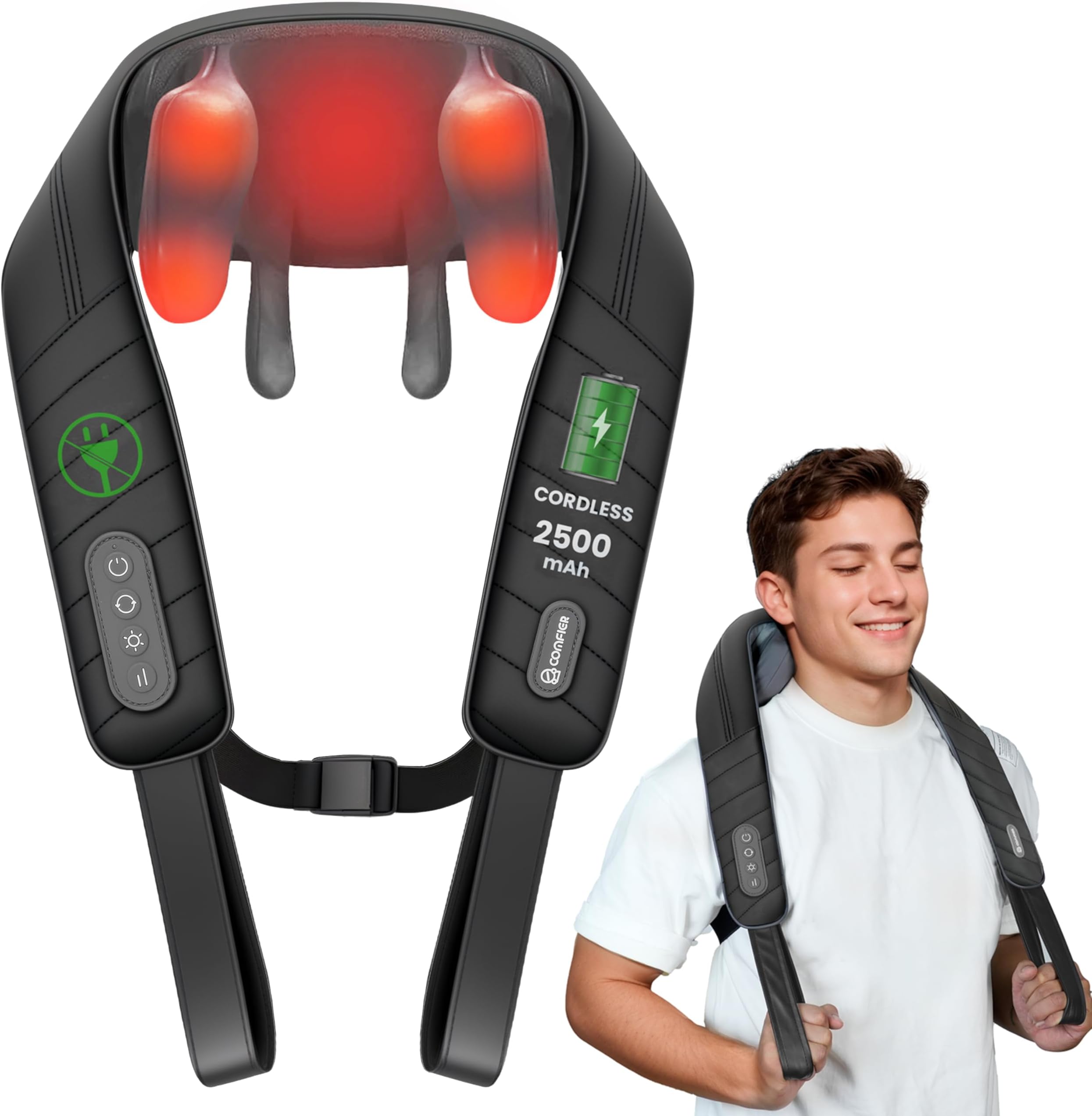 COMFIER Cordless Neck Shoulder Massager with Heat, Shiatsu Neck Back Massage for Pain Deep Tissue, 4D Kneading, Gifts for Dad Mom