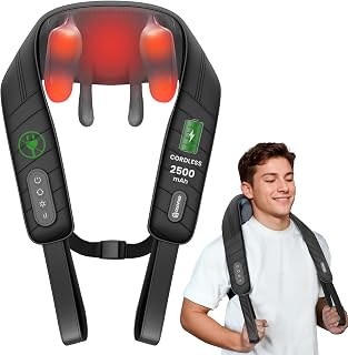 COMFIER Kabelloses Nackenmassagegerät mit Wärme, Shiatsu Massagegerät für Nacken, Rücken und Schultern, 4D Tiefenmassage mit 3 Intensitäten, für Taille, Beine, Geschenk für Frauen und Männer