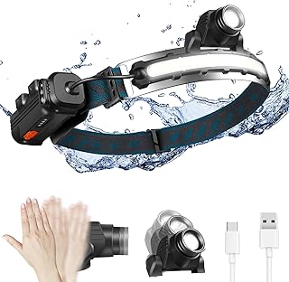 LED Headlamp Rechargeable, Super Bright 1000 Lumens COB Head lamp, 6 Light Modes, Motion Sensor Lampe Frontale, Adjustable Focal Headlight, IPX5 Waterproof Headtorch for Running Camping Fishing Hiking