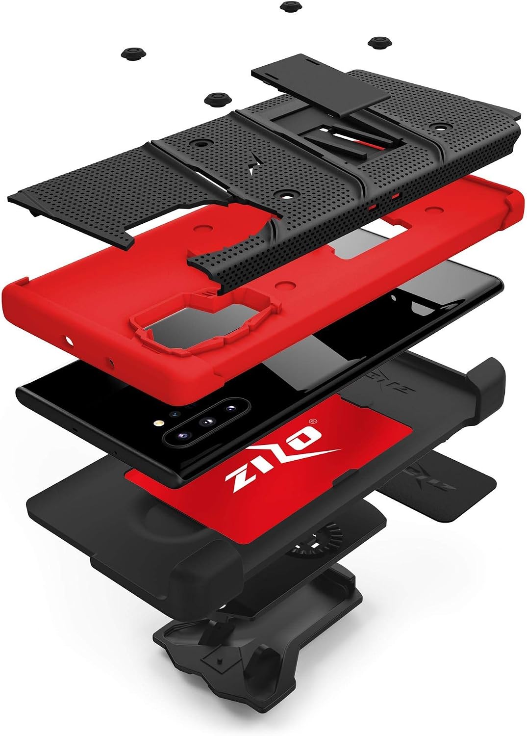 ZIZO Bolt Series for Samsung Galaxy Note 10 Plus Case | Heavy-Duty Military-Grade Drop Protection w/ Kickstand Included Belt Clip Holster Lanyard (Black/Red)