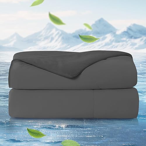 Miniatura 11 de Cozy Bliss x Sorona - Edredón refrescante de fibra natural de viscosa tamaño Queen, manta refrescante reversible y sedosa con Q-Max>0.45 para Gris