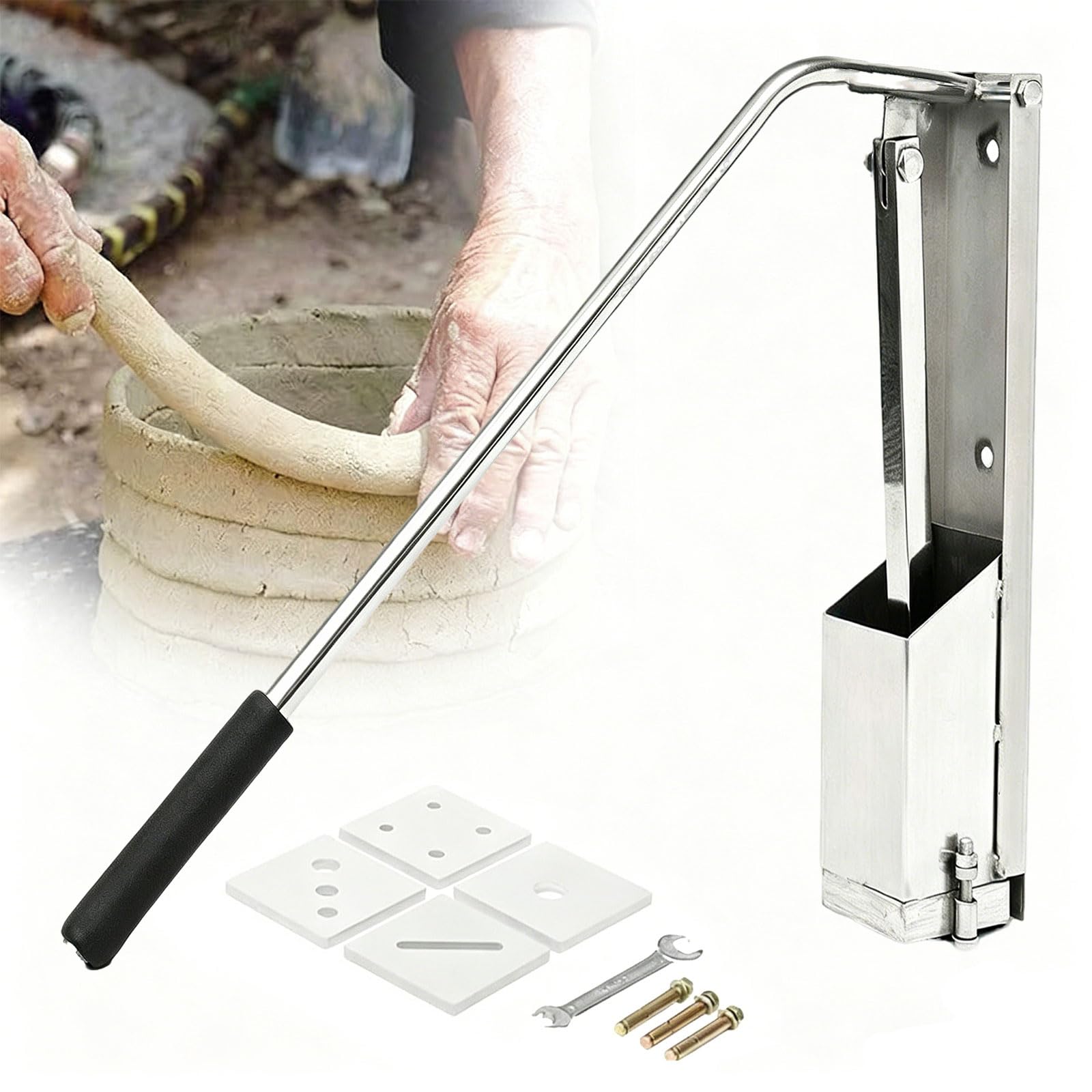 Extrusor de arcilla, acero inoxidable, cortador de pasta de azúcar montado en la pared con 4 accesorios modulares para proyectos de cerámica y arcilla polimérica