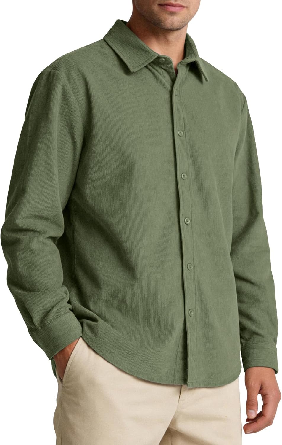 Eisctnd Men's Corduroy Shirt Jacket - Button Down Long Sleeve Casual Streetwear Loose Fit Lightweight Shacket for Spring Fall