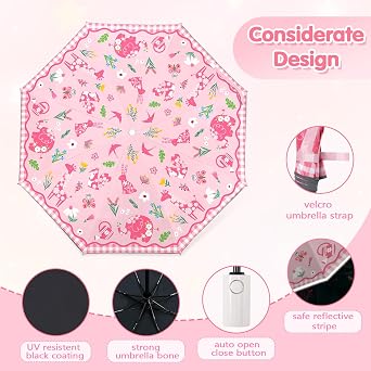 decalsweet Kids Folding Umbrella Toddler Umbrella with UV Protection Portable Auto Open/Close Anti-rebound Safe Design Windproof, Compact, Lightweight Cute Umbrella for Girls & Boy