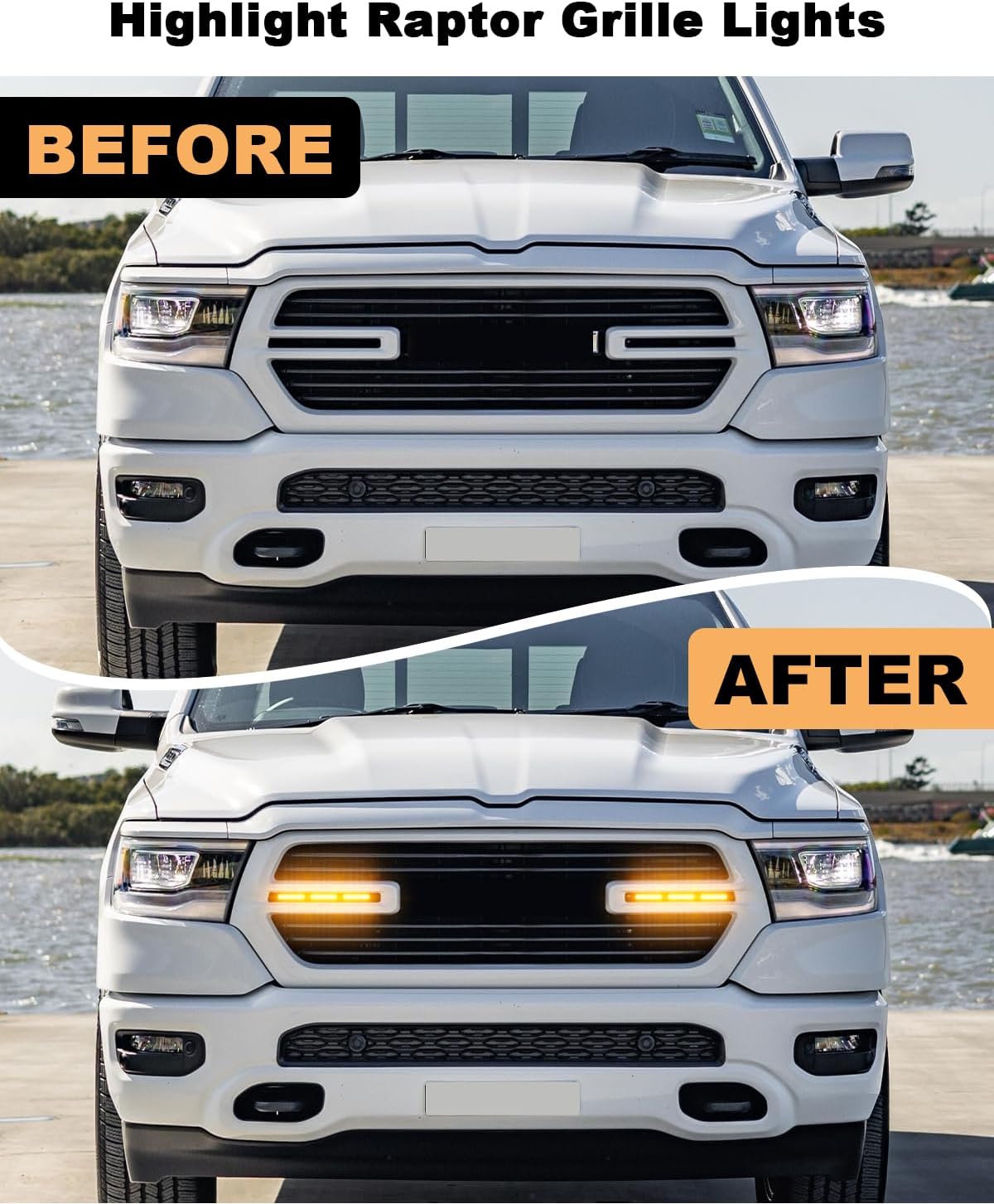 6Pcs LED Grill Light for 2023 2024 2025 Dodge Ram 1500 2500 3500 Raptor Grille Lights Front Bumper Ram Accessories 2019-2022 (Yellow)