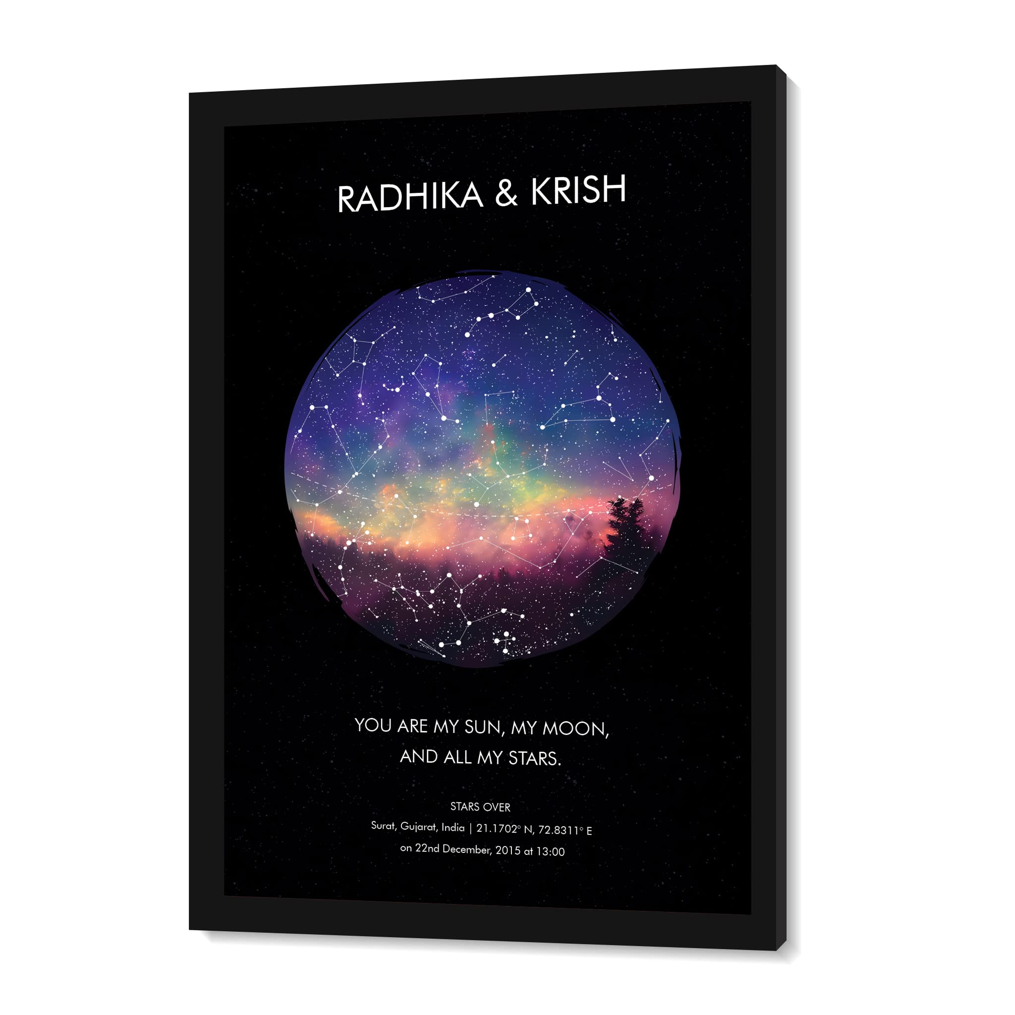 Ritwika's Personalised Stars Position Beautiful Sky Dark Background Synthetic Framed With Glass Digital Wall Art With Name, Message And Date | Size 9.5 X 13.5 IN, Set of 1 (Multi Colour)