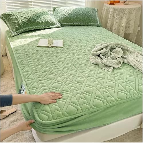 Miniatura 2 de Protectores de colchón sábana bajera de bolsillo profundo, sábana gruesa para otoñoinvierno, adecuada para colchones de 5 a 11.0 in (color verde,