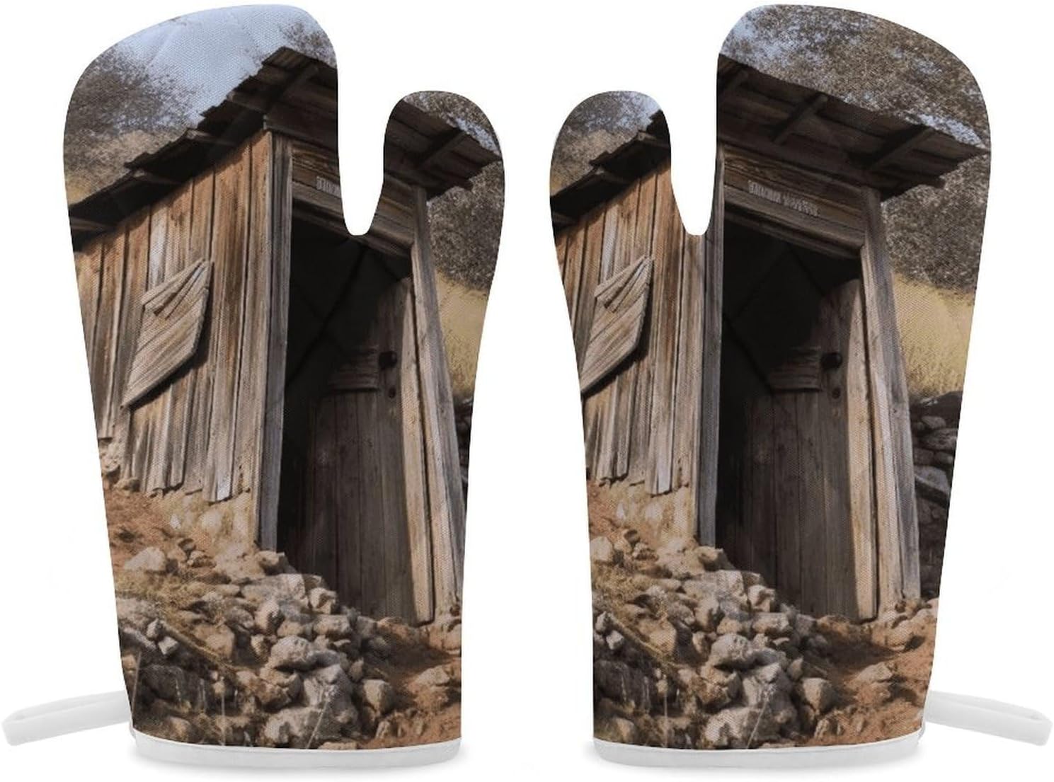 2 Pcs Oven Mitts Heat Resistant Kitchen Gloves Soft Safety Old Ancient Outhouse Oven Glove for Microwave, Barbecue